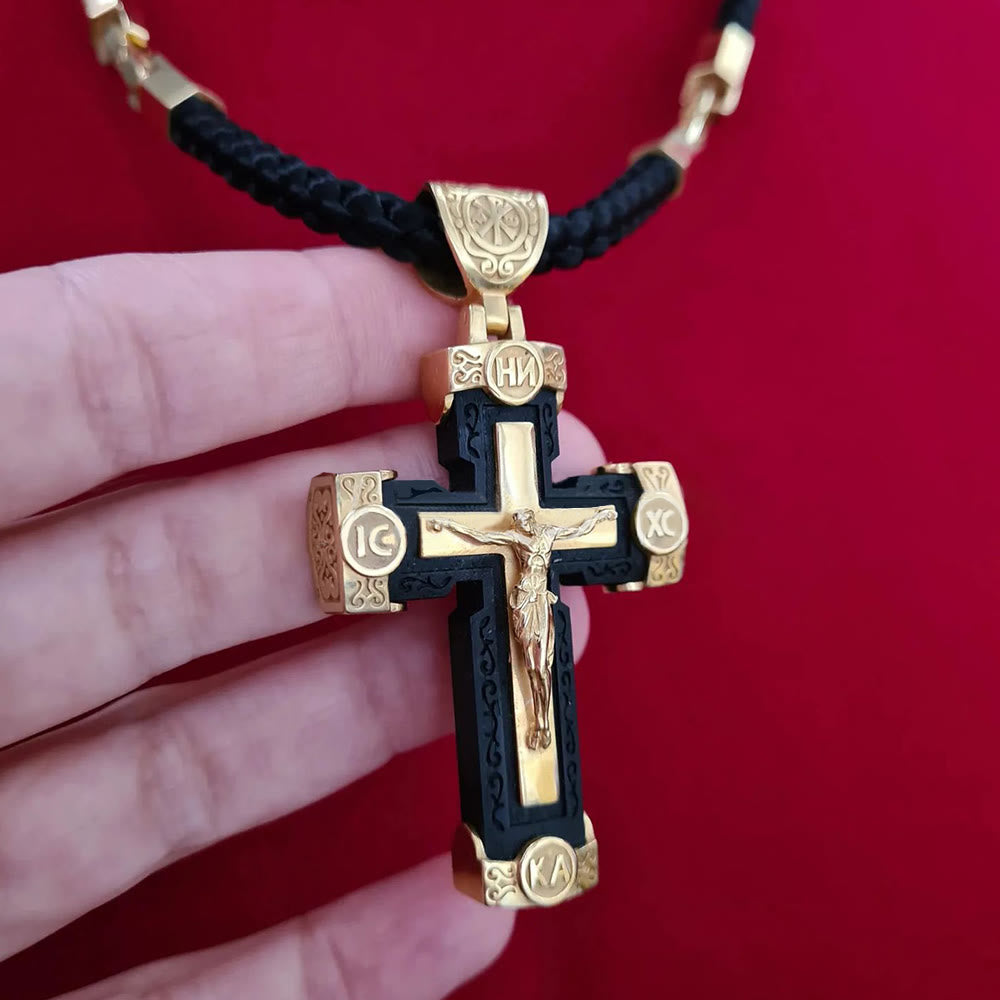 Christianartworkshop Luxury Style Crucifix Jesus Cross Black-gold Alloy Pendant Necklace