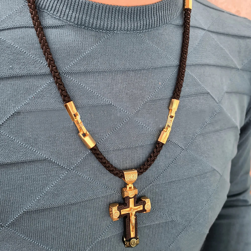 Christianartworkshop Luxury Style Crucifix Jesus Cross Black-gold Alloy Pendant Necklace