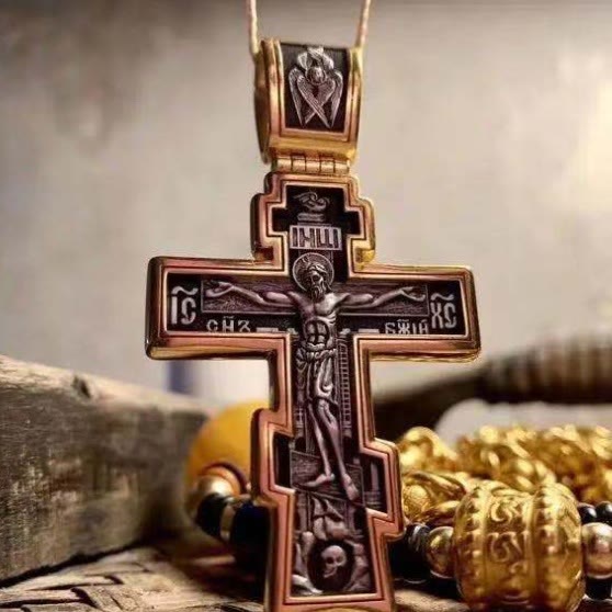 Christian Art Retro Style Crucified Jesus Bicolor Alloy Pendant Necklace