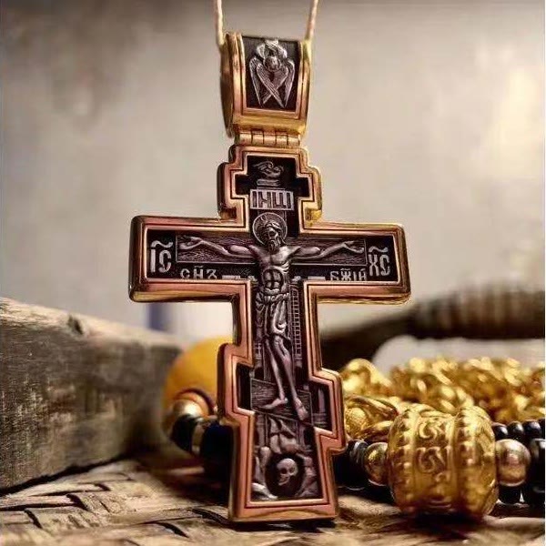 Christianartworkshop Retro Style Crucified Jesus Bicolor Alloy Pendant Necklace