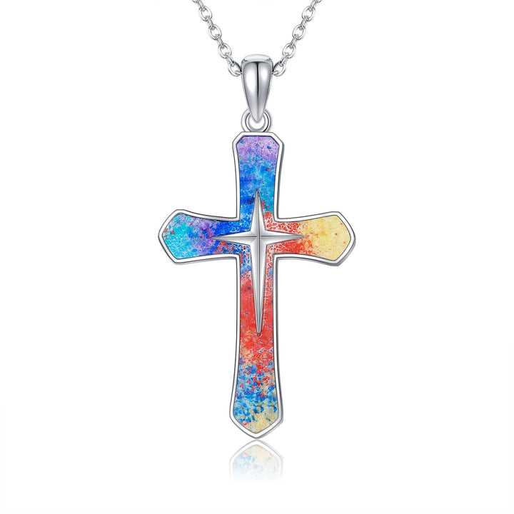 Christianartworkshop Minimalist Style Rainbow Cross Alloy Pendant Necklace