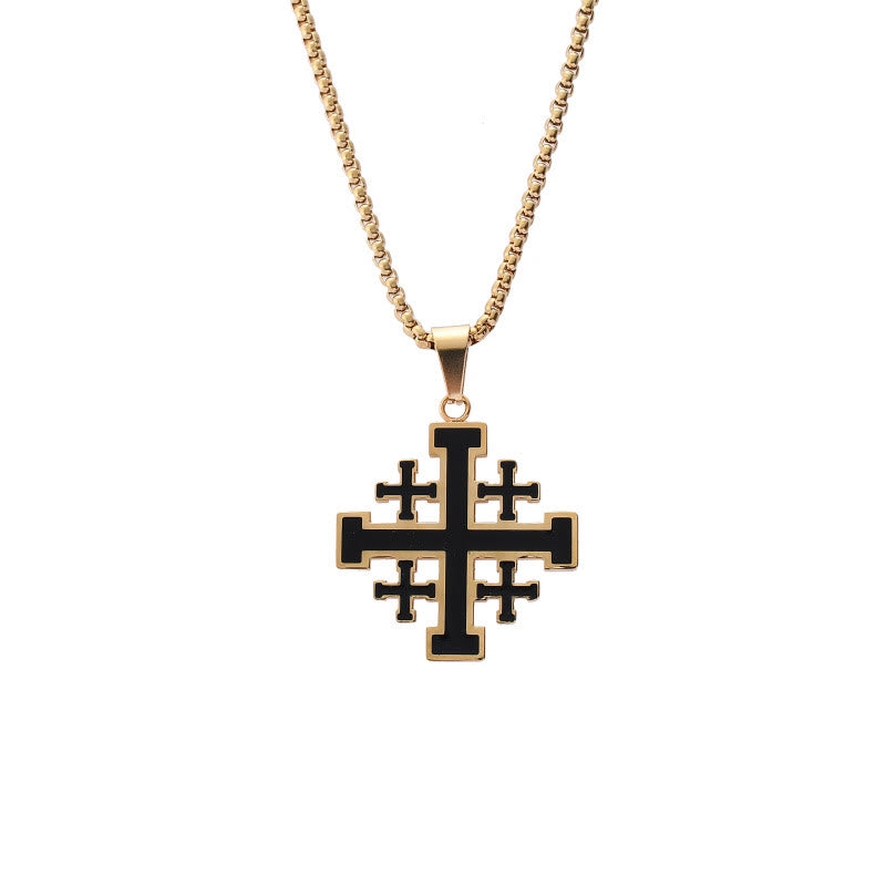 Christianartworkshop Hip-hop Style Jerusalem Cross Titanium Steel Pendant Necklace