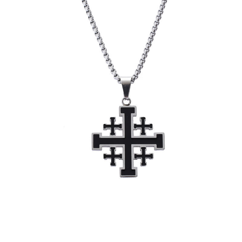 Christianartworkshop Hip-hop Style Jerusalem Cross Titanium Steel Pendant Necklace