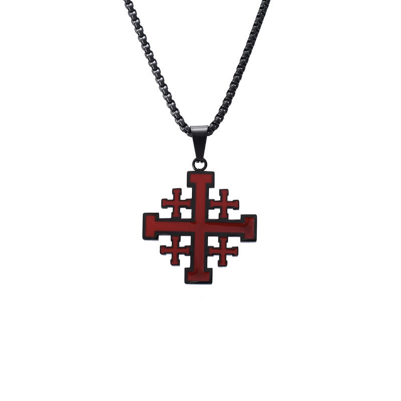 Christianartworkshop Hip-hop Style Jerusalem Cross Titanium Steel Pendant Necklace