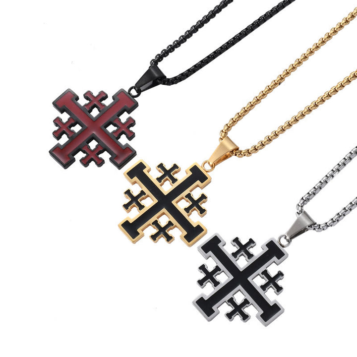 Christianartworkshop Hip-hop Style Jerusalem Cross Titanium Steel Pendant Necklace