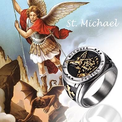 Christianartworkshop Retro Style Archangel Michael Titanium Steel Ring