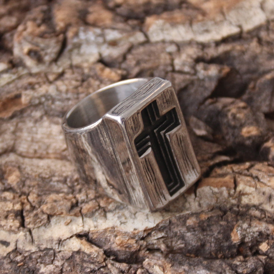 Christianartworkshop Retro Minimalist Style Broadside Cross Ring