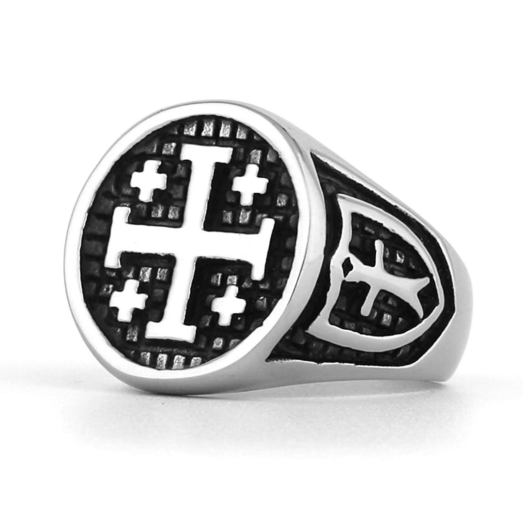 Christian Art Retro Minimalist Style Jerusalem Cross Ring