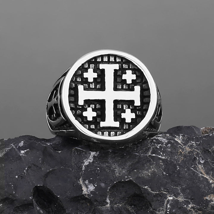 Christianartworkshop Retro Minimalist Style Jerusalem Cross Ring