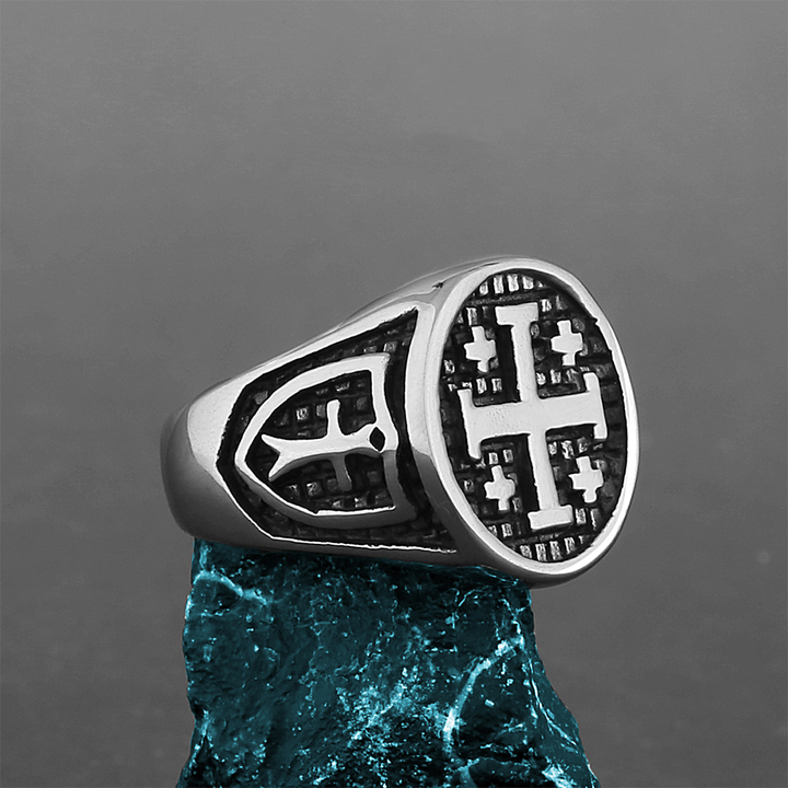 Christianartworkshop Retro Minimalist Style Jerusalem Cross Ring