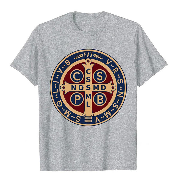 Christianartworkshop Classic Colored Style St. Benedict Protector Icon Short Sleeve Washed T-shirt