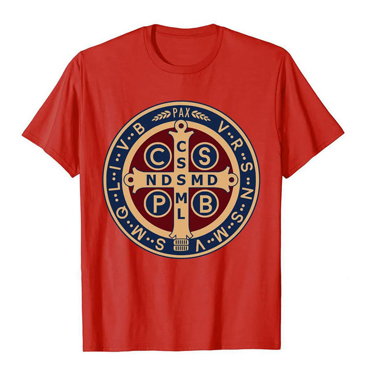 Christianartworkshop Classic Colored Style St. Benedict Protector Icon Short Sleeve Washed T-shirt