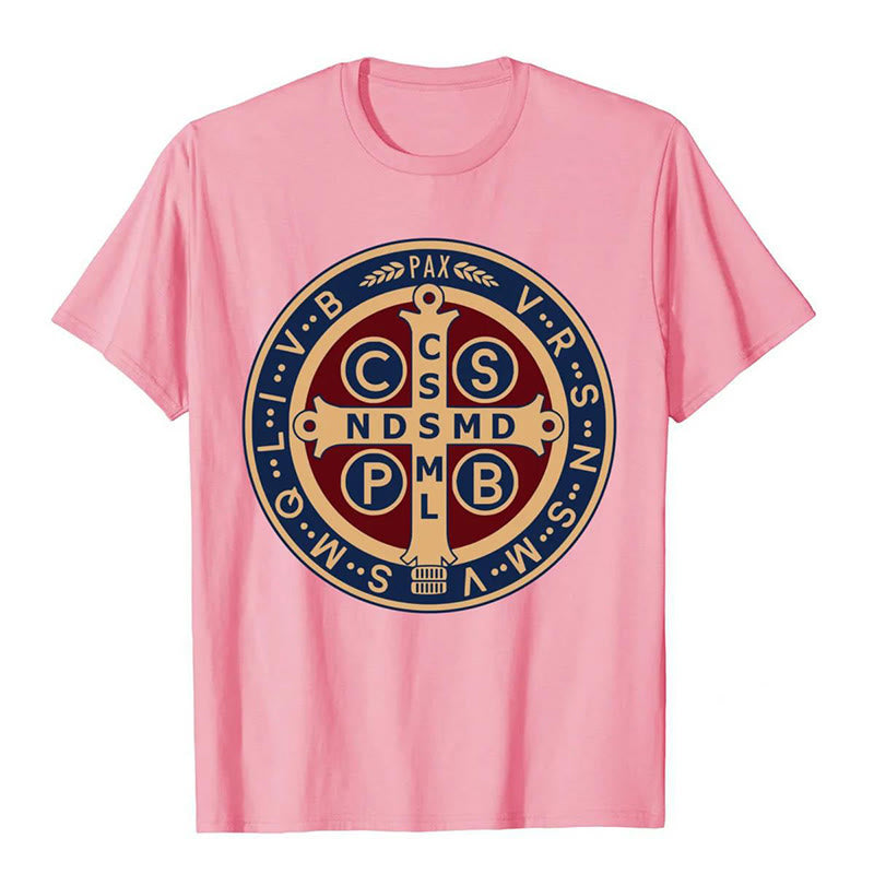 Christianartworkshop Classic Colored Style St. Benedict Protector Icon Short Sleeve Washed T-shirt