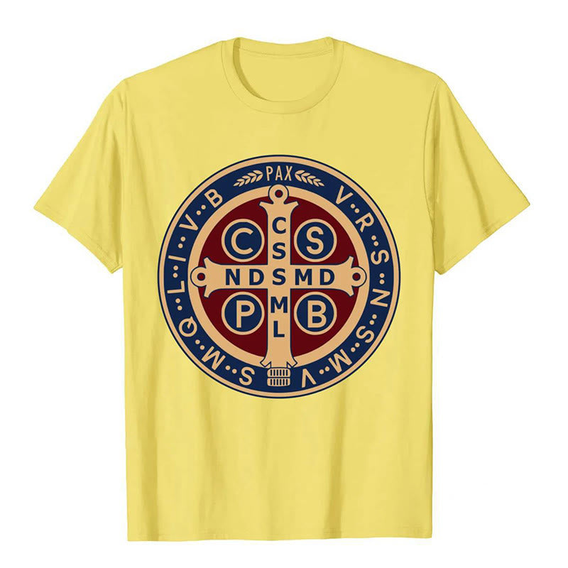 Christianartworkshop Classic Colored Style St. Benedict Protector Icon Short Sleeve Washed T-shirt