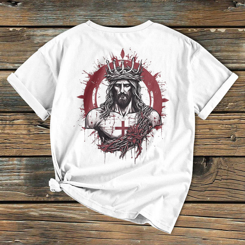 Christianartworkshop Classic Colored Style Crucifixion and Salvation of Jesus Short Sleeve Washed T-shirt