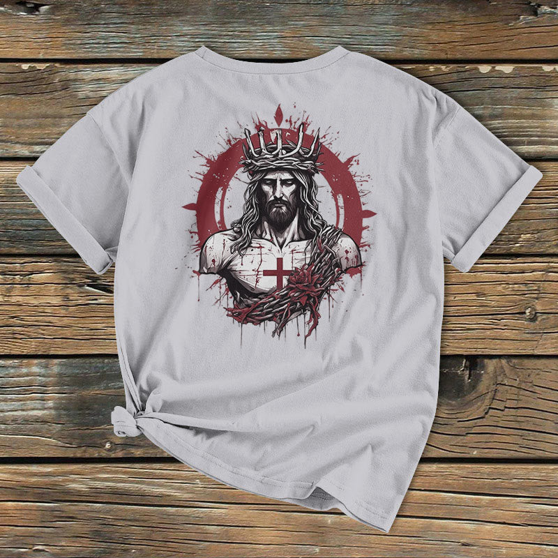 Christianartworkshop Classic Colored Style Crucifixion and Salvation of Jesus Short Sleeve Washed T-shirt