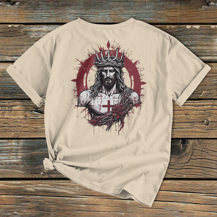 Christianartworkshop Classic Colored Style Crucifixion and Salvation of Jesus Short Sleeve Washed T-shirt