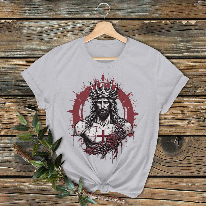 Christianartworkshop Classic Colored Style Crucifixion and Salvation of Jesus Short Sleeve Washed T-shirt