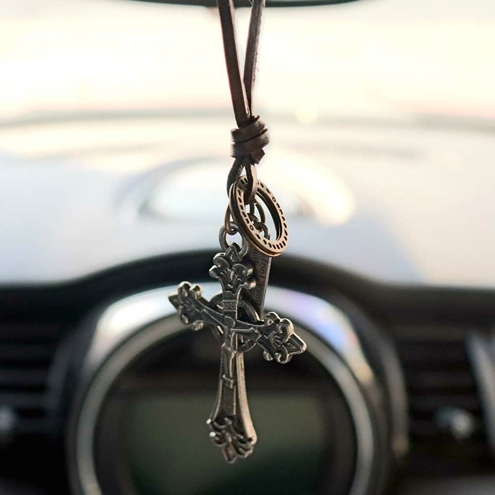 Christian Art Retro Classic Style Crucifix Pendant Leather Rope Necklace