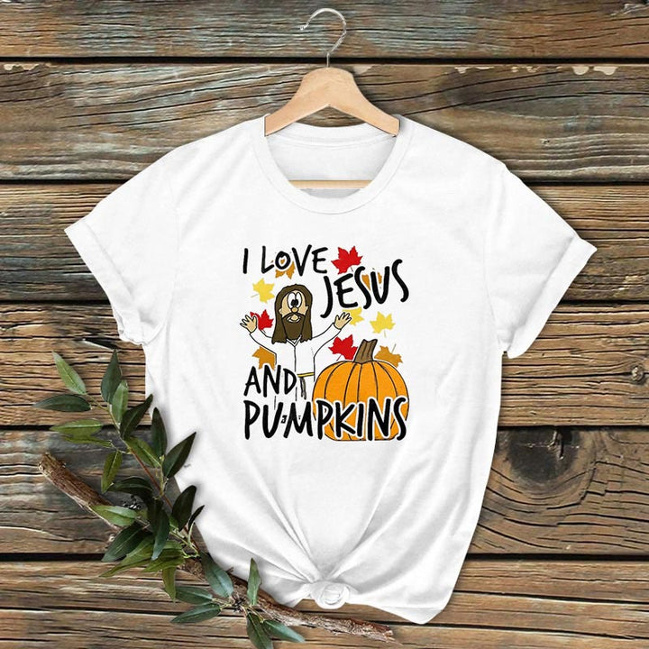 Christianartworkshop Classic Colored Style I Love Jesus And Pumpkins Christian Halloweenvv Short Sleeve Washed T-shirt