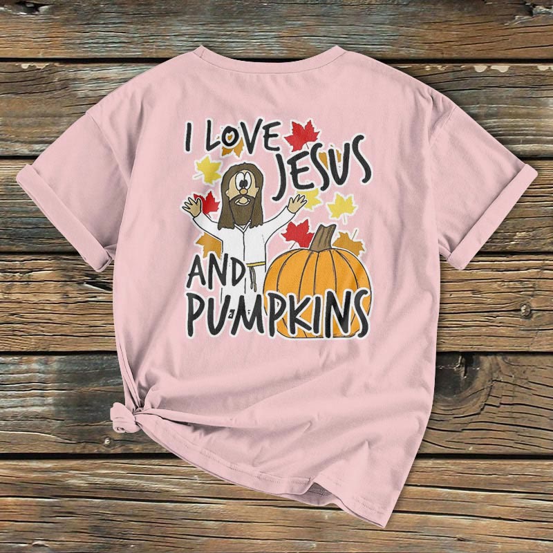 Christianartworkshop Classic Colored Style I Love Jesus And Pumpkins Christian Halloweenvv Short Sleeve Washed T-shirt