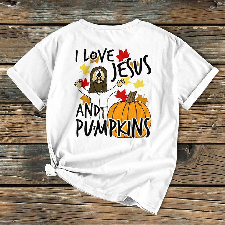 Christianartworkshop Classic Colored Style I Love Jesus And Pumpkins Christian Halloweenvv Short Sleeve Washed T-shirt