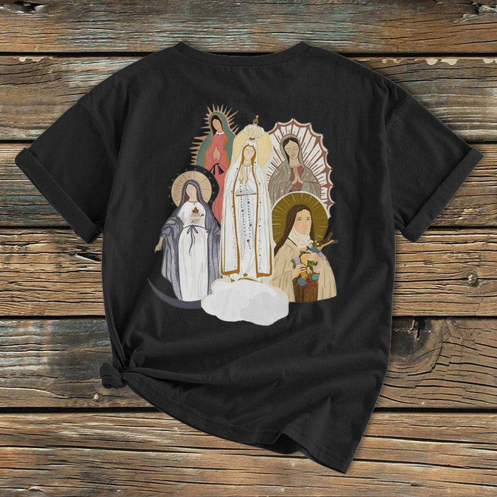 Christianartworkshop Classic Colored Style Virgin Mary Short Sleeve Washed T-shirt