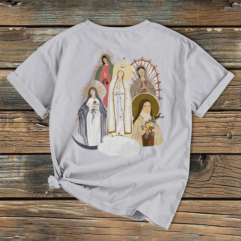 Christianartworkshop Classic Colored Style Virgin Mary Short Sleeve Washed T-shirt