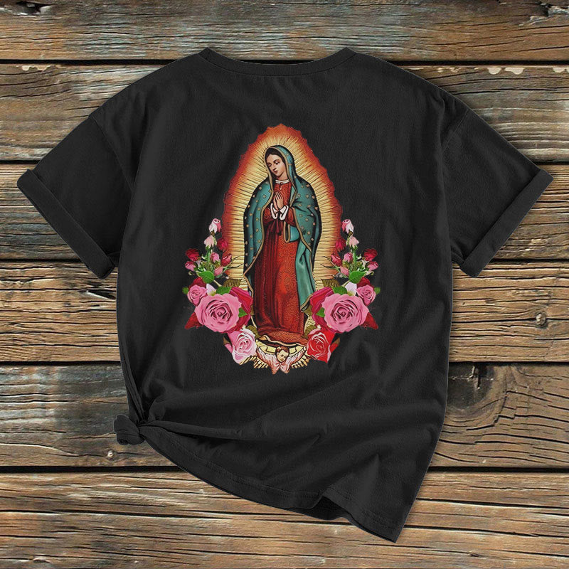 Christianartworkshop Classic Colored Style Our Lady of Guadalupe Short Sleeve Washed T-shirt - image 4