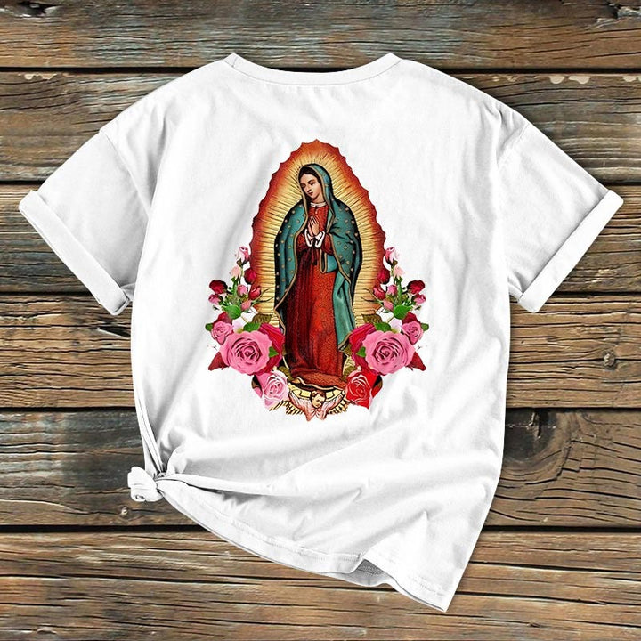Christianartworkshop Classic Colored Style Our Lady of Guadalupe Short Sleeve Washed T-shirt - image 3