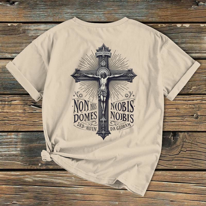 Christianartworkshop Classic Colored Style Crucifixion Emblem Short Sleeve Washed T-shirt