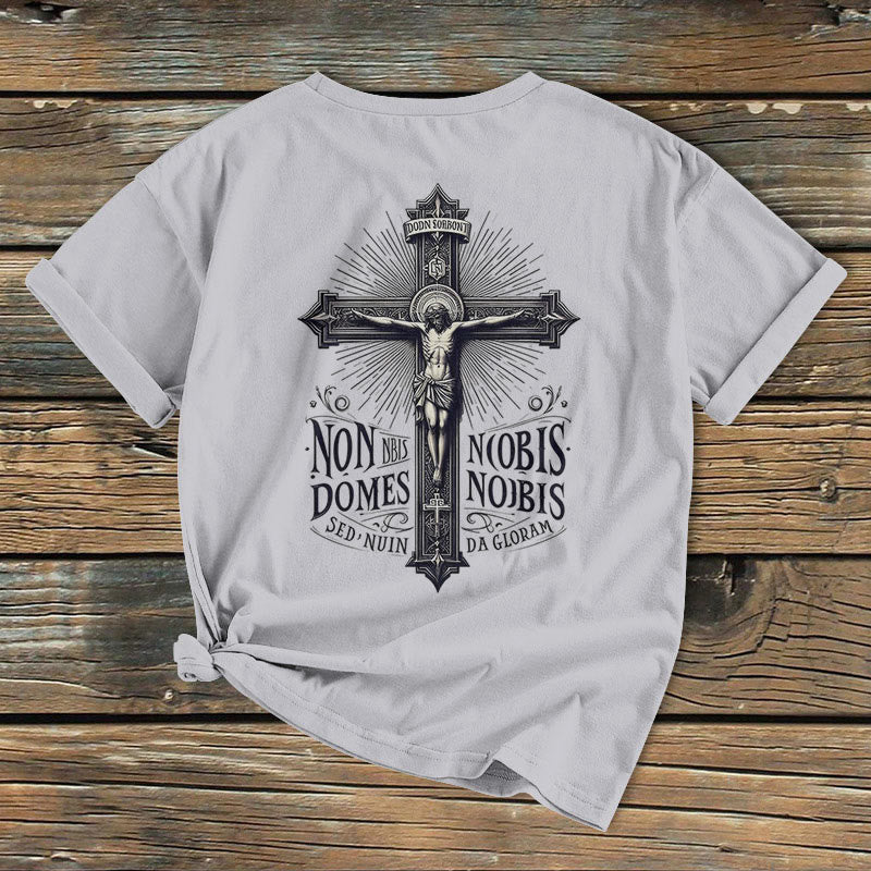 Christianartworkshop Classic Colored Style Crucifixion Emblem Short Sleeve Washed T-shirt