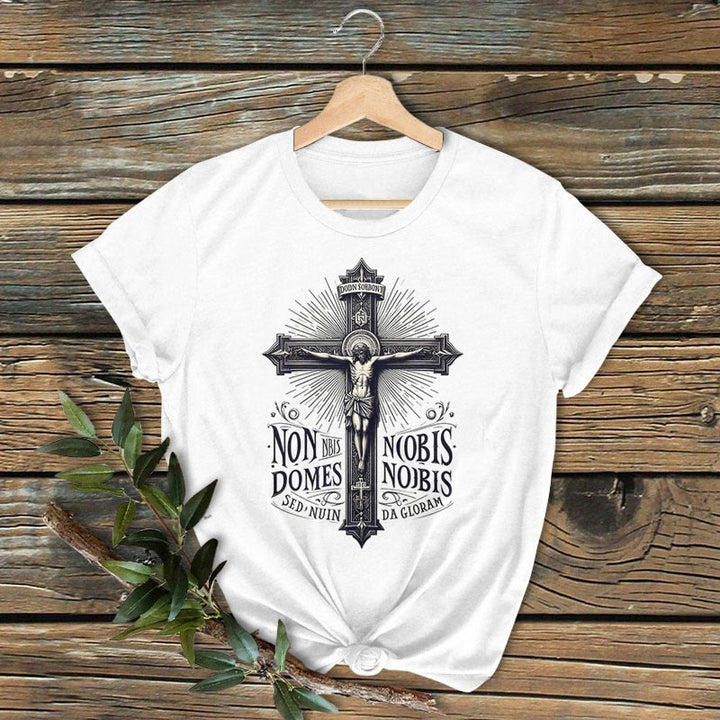 Christianartworkshop Classic Colored Style Crucifixion Emblem Short Sleeve Washed T-shirt