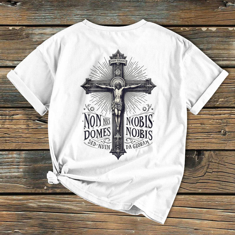 Christianartworkshop Classic Colored Style Crucifixion Emblem Short Sleeve Washed T-shirt