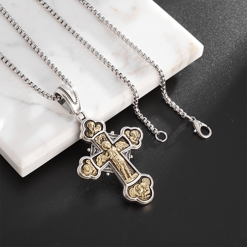 Christian Art Classic Style St. Michael the Archangel Retro Cross Pendant Necklace