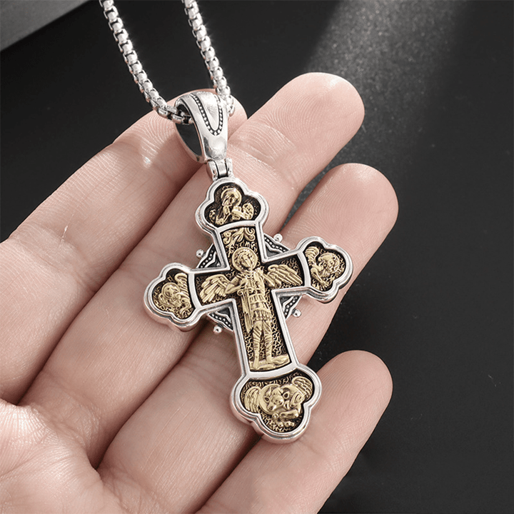 Christian Art Classic Style St. Michael the Archangel Retro Cross Pendant Necklace