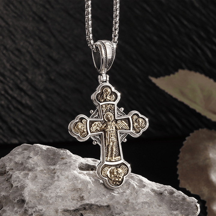 Christian Art Classic Style St. Michael the Archangel Retro Cross Pendant Necklace