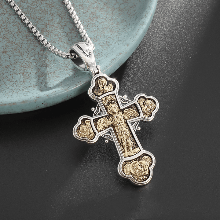 Christian Art Classic Style St. Michael the Archangel Retro Cross Pendant Necklace