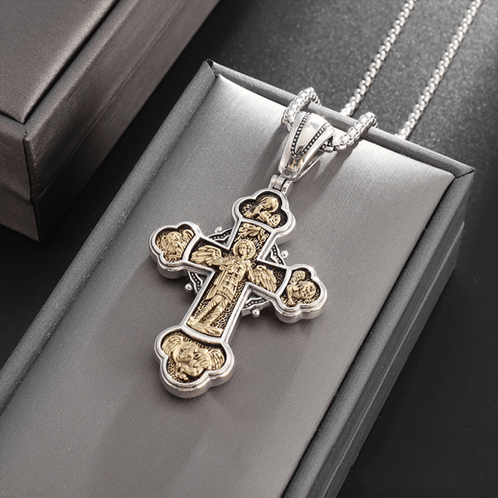 Christian Art Classic Style St. Michael the Archangel Retro Cross Pendant Necklace