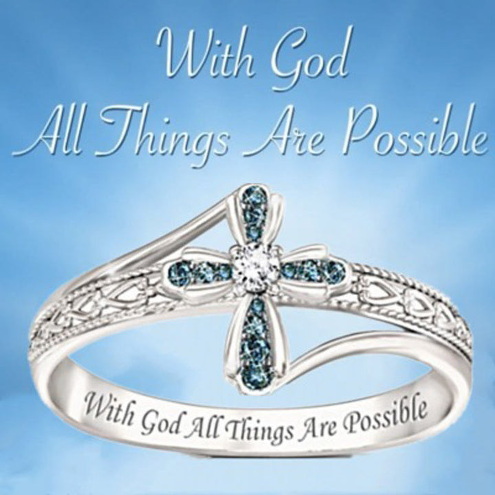 Christian Art Fresh Pastoral Style Cross Flower Gems-set Alloy Ring