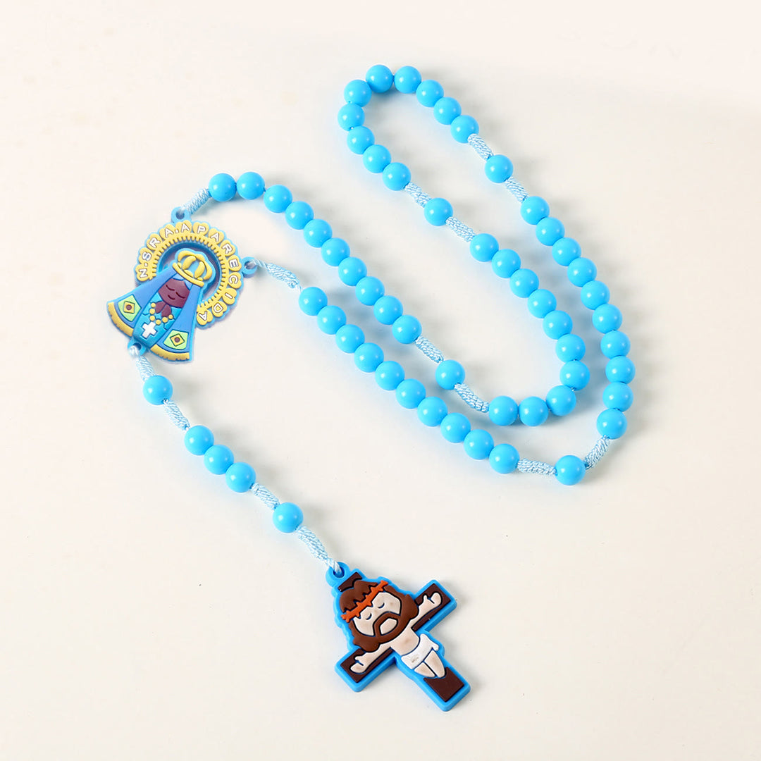 Christianartworkshop Guardian Angel & Crucifix of 8 mm Round Pink/Blue Acrylic Nylon Cord Child Rosary