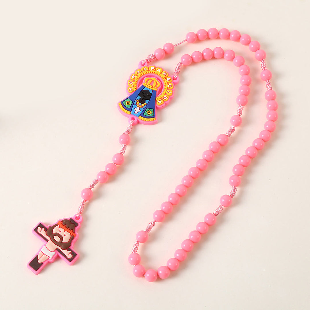 Christianartworkshop Guardian Angel & Crucifix of 8 mm Round Pink/Blue Acrylic Nylon Cord Child Rosary