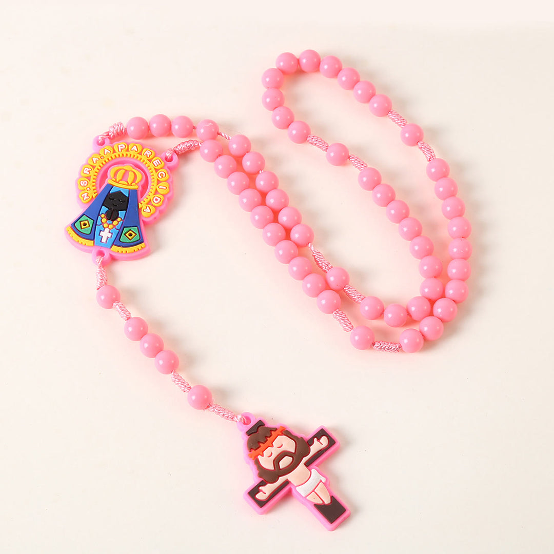 Christianartworkshop Guardian Angel & Crucifix of 8 mm Round Pink/Blue Acrylic Nylon Cord Child Rosary