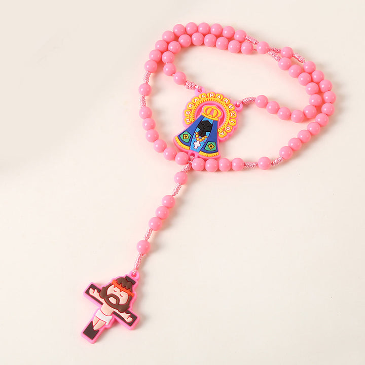 Christianartworkshop Guardian Angel & Crucifix of 8 mm Round Pink/Blue Acrylic Nylon Cord Child Rosary