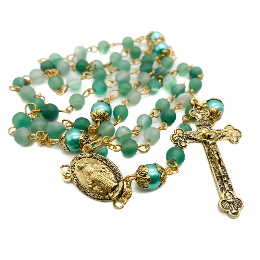 FREE Today: Christian Art Miraculous Medal & Crucifix of 6 mm Round Green Crystal Alloy Chain Rosary - image 7
