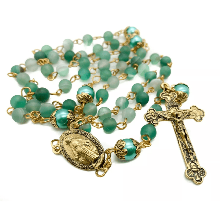 FREE Today: Christian Art Miraculous Medal & Crucifix of 6 mm Round Green Crystal Alloy Chain Rosary - image 7