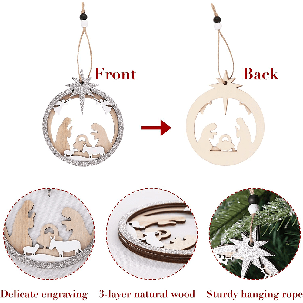 Christianartworkshop 3 Rustic Style Layered Wooden Pendant Christmas Nativity Ornaments