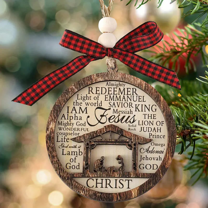 Christianartworkshop Rustic Style Layered Wooden Bible Verse Christmas Nativity Ornaments