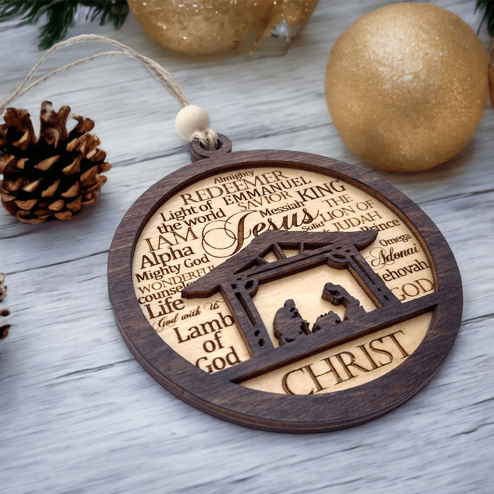 Christianartworkshop Rustic Style Layered Wooden Bible Verse Christmas Nativity Ornaments