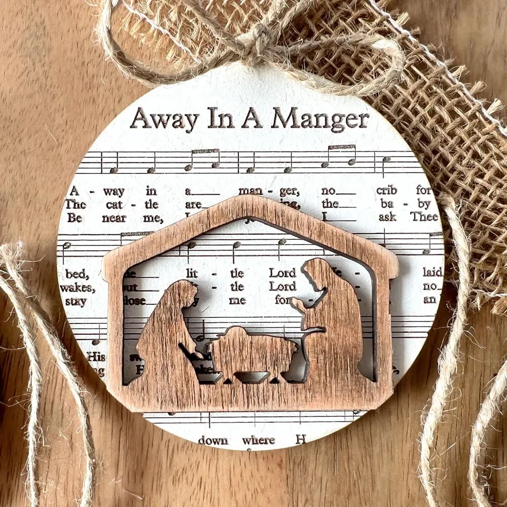 Christianartworkshop 5 Rustic Style Wooden Music Sheet Christmas Nativity Ornaments